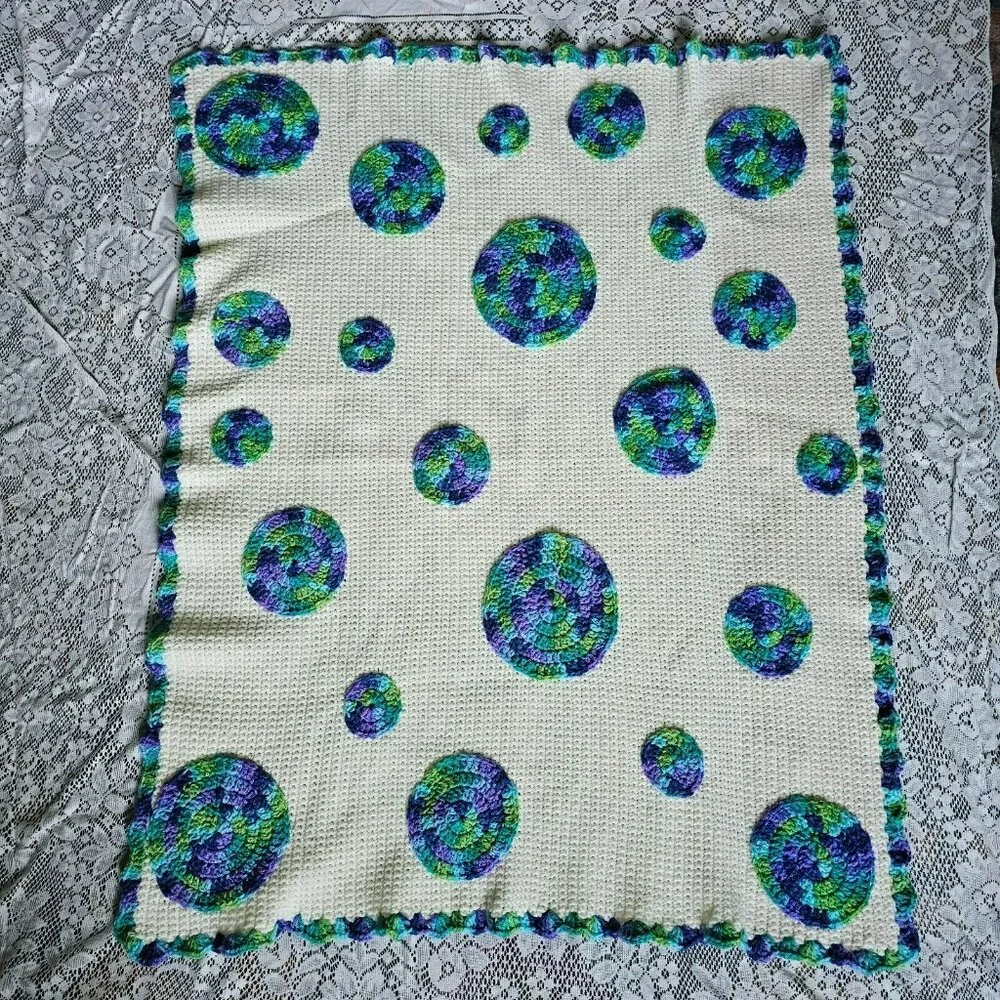 Handmade Granny Square Circles Crochet Afghan Baby Lap Blanket Throw 32x42" - Picture 2 of 7